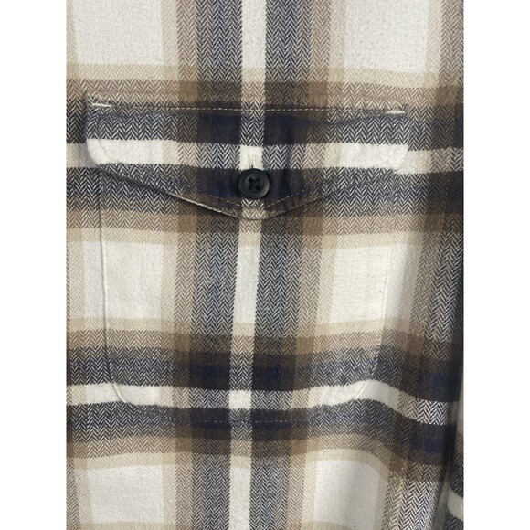 American Eagle Plaid Flannel Shirt Men’s S/P/CH Brown Navy White Long Sleeve - Picture 2 of 5
